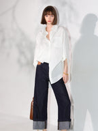 COCOBELLA Soft Cotton Blend Natural Waist Wide Leg Relaxed Fit Dark Indigo Women Pants