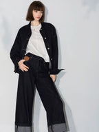 COCOBELLA Soft Cotton Blend Natural Waist Wide Leg Relaxed Fit Dark Indigo Women Pants