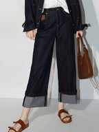 COCOBELLA Soft Cotton Blend Natural Waist Wide Leg Relaxed Fit Dark Indigo Women Pants