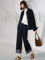 COCOBELLA Soft Cotton Blend Natural Waist Wide Leg Relaxed Fit Dark Indigo Women Pants