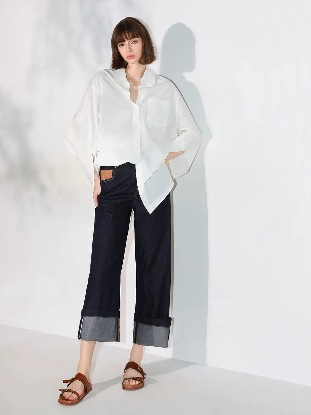 COCOBELLA Soft Cotton Blend Natural Waist Wide Leg Relaxed Fit Dark Indigo Women Pants