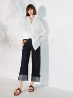 COCOBELLA Soft Cotton Blend Natural Waist Wide Leg Relaxed Fit Dark Indigo Women Pants