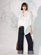 COCOBELLA Soft Cotton Blend Natural Waist Wide Leg Relaxed Fit Dark Indigo Women Pants