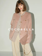COCOBELLA Soft Cotton Lurex Button Pocket Straight Ladylike Long Sleeve Collared Shirts