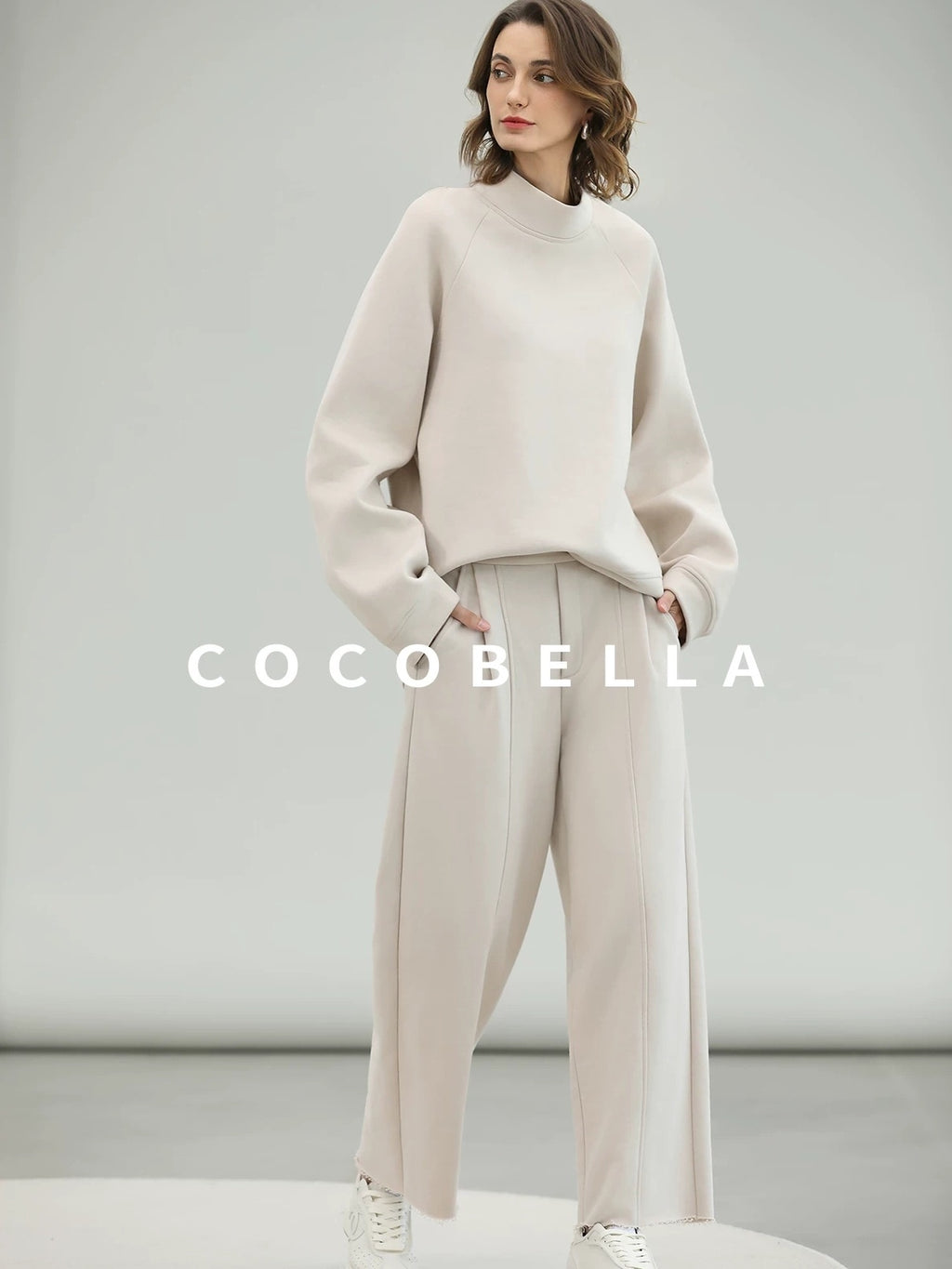COCOBELLA Soft Cotton Rich Straight Fit Mock Neck Long Sleeve Workwear Knit Sweatshirts