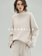 COCOBELLA Soft Cotton Rich Straight Fit Mock Neck Long Sleeve Workwear Knit Sweatshirts