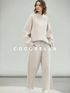 COCOBELLA Soft Cotton Rich Straight Fit Mock Neck Long Sleeve Workwear Knit Sweatshirts