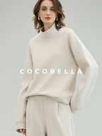 COCOBELLA Soft Cotton Rich Straight Fit Mock Neck Long Sleeve Workwear Knit Sweatshirts