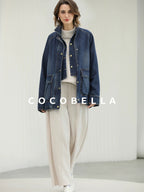 COCOBELLA Soft Cotton Rich Straight Fit Mock Neck Long Sleeve Workwear Knit Sweatshirts