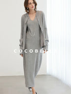 COCOBELLA Soft Elegant V Neck Slim Fit Knitted Long Sleeve Women City Commute Dresses