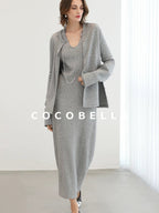 COCOBELLA Soft Elegant V Neck Slim Fit Knitted Long Sleeve Women City Commute Dresses