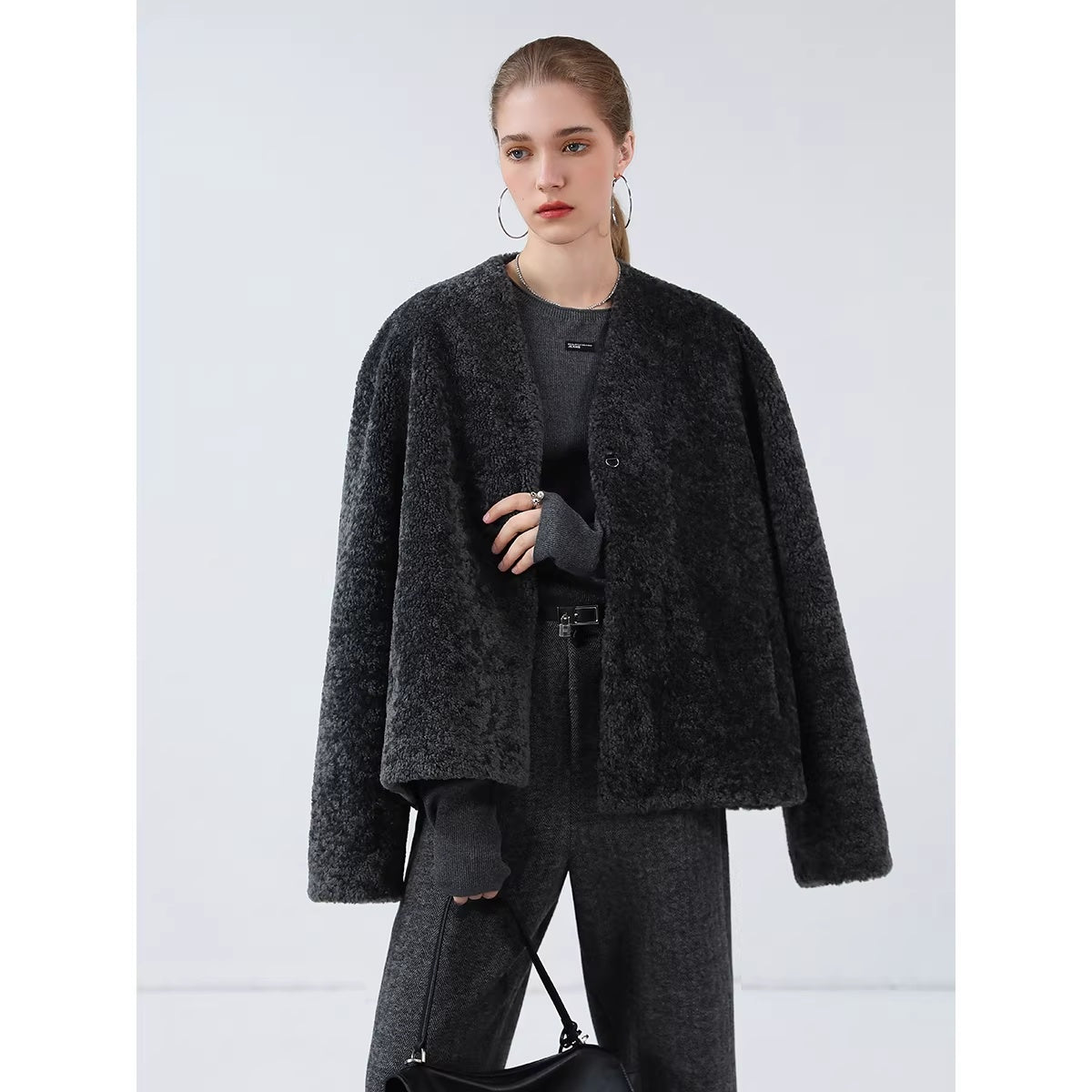 COCOBELLA_Soft_Faux_Fur_Cropped_Straight_Cut_Office_Alpine_Gray_Polyester_Jackets_MISSTT
