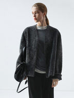 COCOBELLA Soft Faux Fur Cropped Straight Cut Office Alpine Gray Polyester Jackets