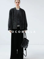 COCOBELLA Soft Faux Fur Cropped Straight Cut Office Alpine Gray Polyester Jackets