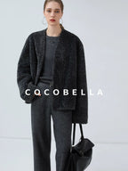 COCOBELLA Soft Faux Fur Cropped Straight Cut Office Alpine Gray Polyester Jackets