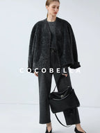 COCOBELLA Soft Faux Fur Cropped Straight Cut Office Alpine Gray Polyester Jackets