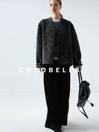 COCOBELLA Soft Faux Fur Cropped Straight Cut Office Alpine Gray Polyester Jackets