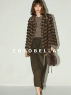 COCOBELLA Soft Faux Fur Horizontal Panel Loose Fit Ladylike Womens Pastel Coats