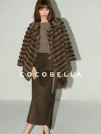 COCOBELLA Soft Faux Fur Horizontal Panel Loose Fit Ladylike Womens Pastel Coats