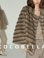 COCOBELLA Soft Faux Fur Horizontal Panel Loose Fit Ladylike Womens Pastel Coats