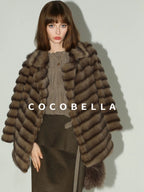 COCOBELLA Soft Faux Fur Horizontal Panel Loose Fit Ladylike Womens Pastel Coats