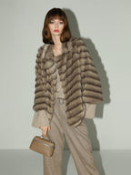 COCOBELLA Soft Faux Fur Horizontal Panel Loose Fit Ladylike Womens Pastel Coats