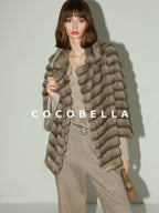 COCOBELLA Soft Faux Fur Horizontal Panel Loose Fit Ladylike Womens Pastel Coats
