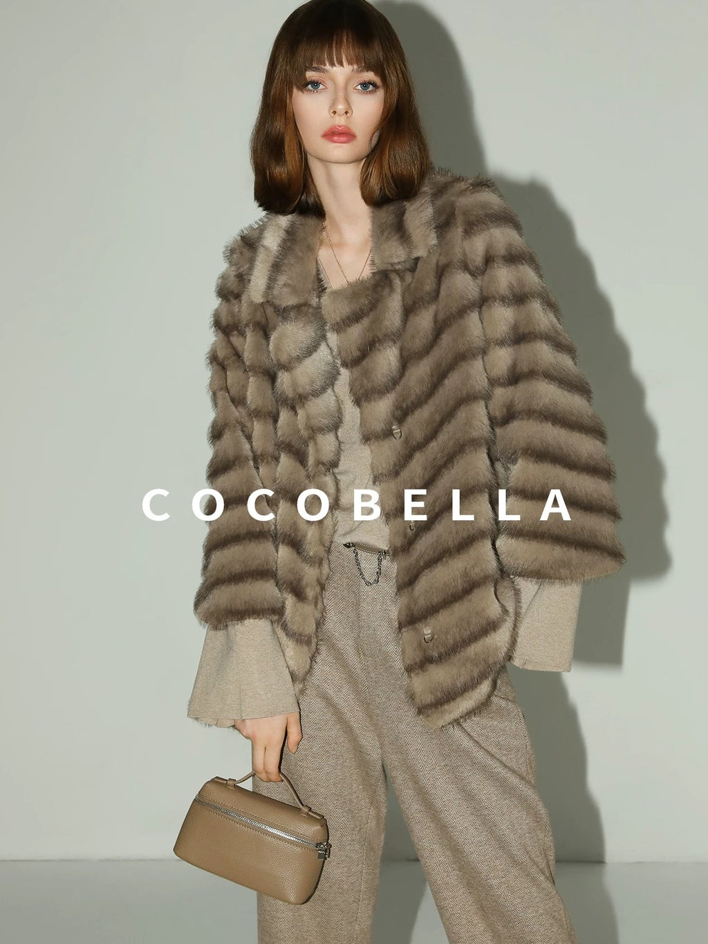 COCOBELLA Soft Faux Fur Horizontal Panel Loose Fit Long Sleeve Women Outerwear Coats