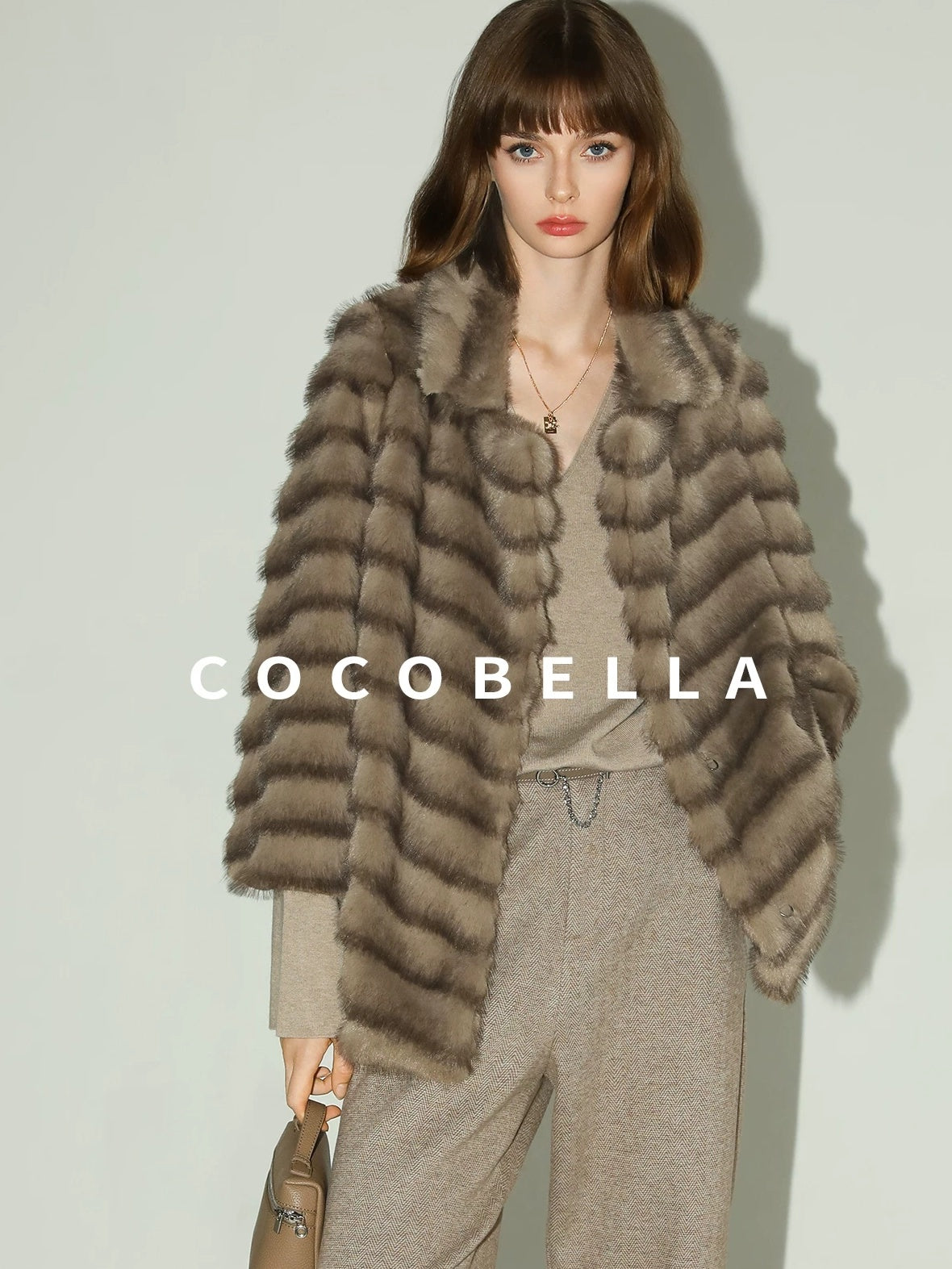 COCOBELLA Soft Faux Fur Horizontal Panel Loose Fit Long Sleeve Women Outerwear Coats