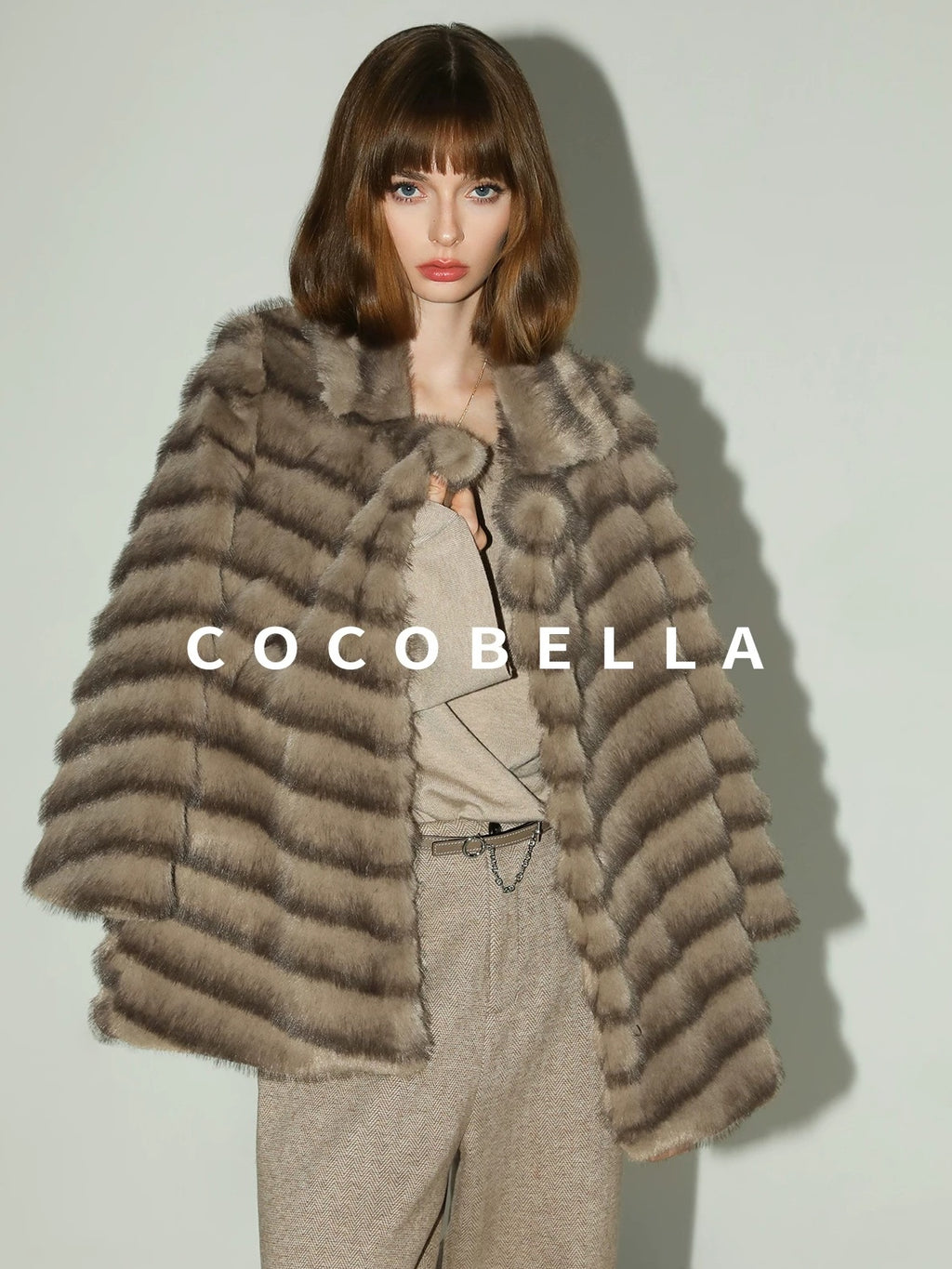 COCOBELLA Soft Faux Fur Horizontal Panel Loose Fit Long Sleeve Women Outerwear Coats