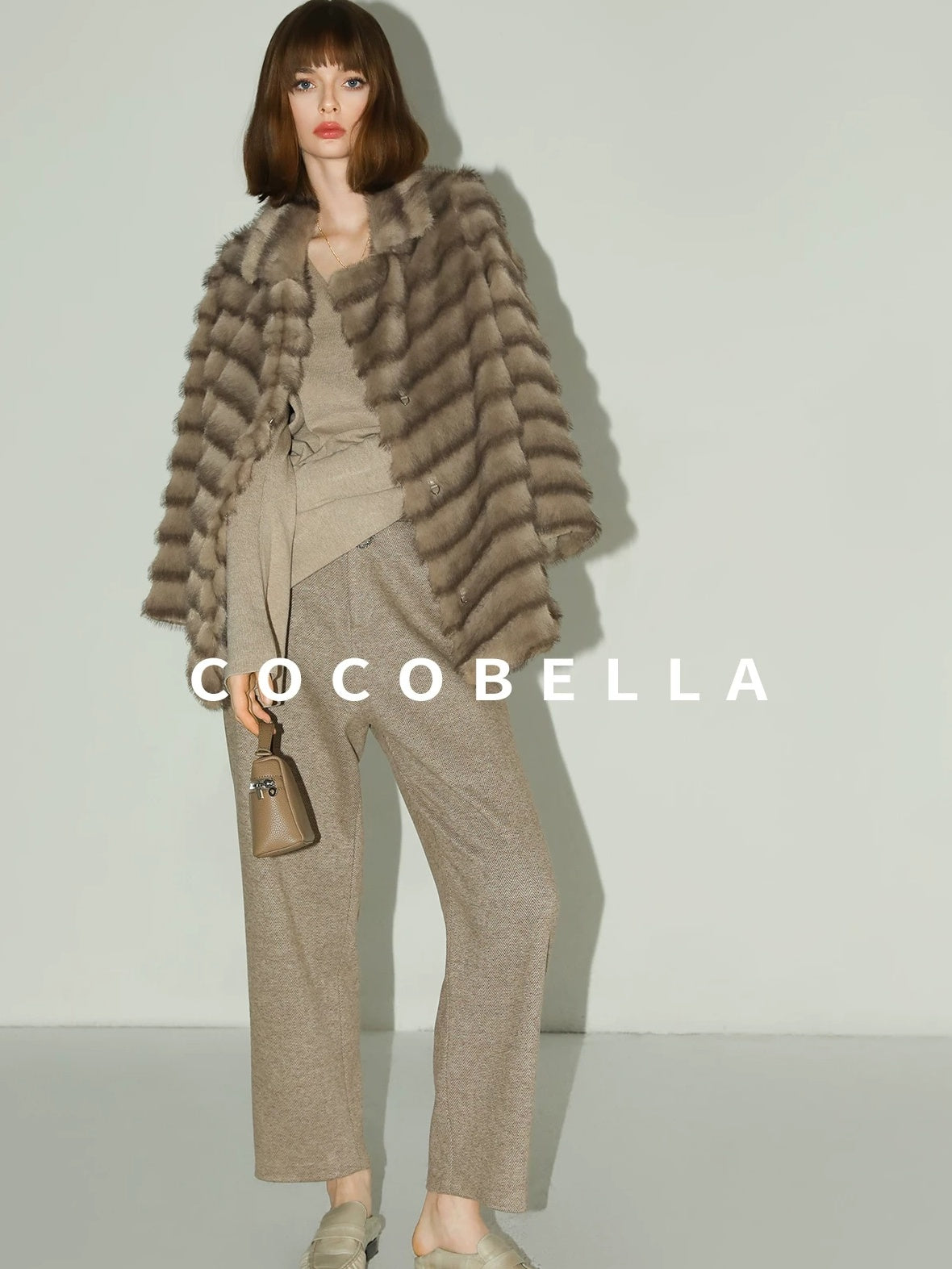 COCOBELLA Soft Faux Fur Horizontal Panel Loose Fit Long Sleeve Women Outerwear Coats