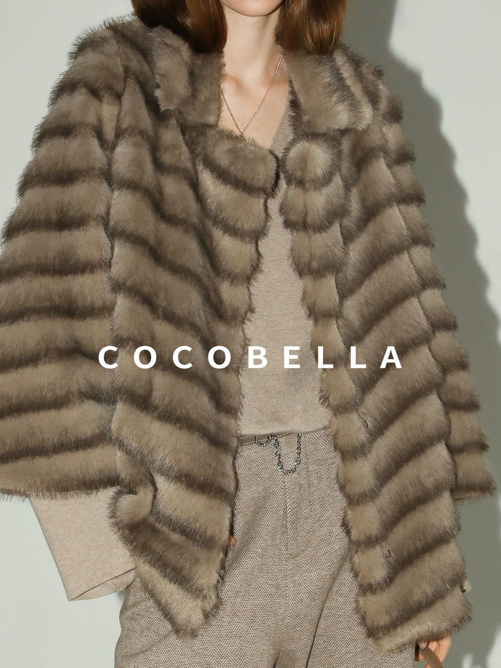 COCOBELLA Soft Faux Fur Horizontal Panel Loose Fit Long Sleeve Women Outerwear Coats