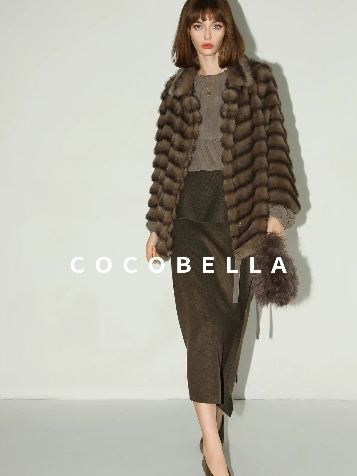 COCOBELLA Soft Faux Fur Horizontal Panel Loose Fit Long Sleeve Women Outerwear Coats