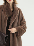 COCOBELLA Soft Faux Fur Long Straight Stand Collar Commuter Women Outerwear Coats