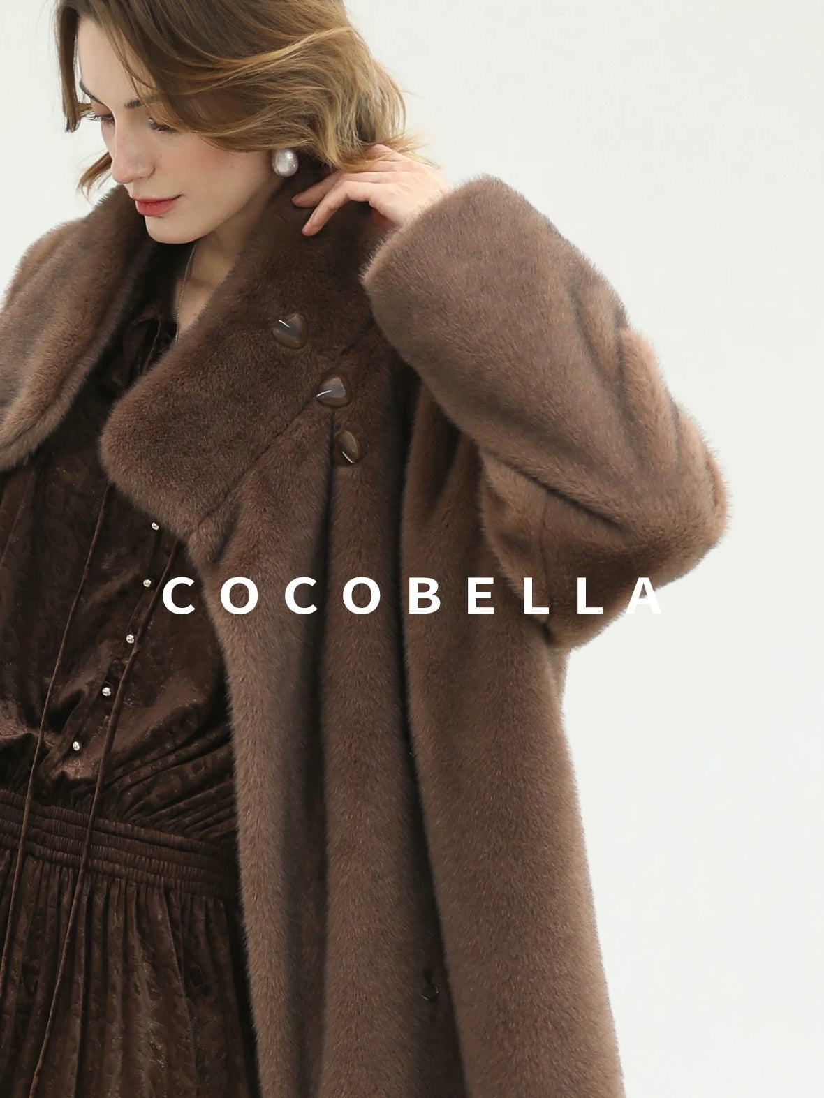 COCOBELLA Soft Faux Fur Long Straight Stand Collar Commuter Women Outerwear Coats