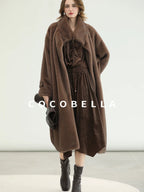COCOBELLA Soft Faux Fur Long Straight Stand Collar Commuter Women Outerwear Coats
