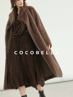 COCOBELLA Soft Faux Fur Long Straight Stand Collar Commuter Women Outerwear Coats