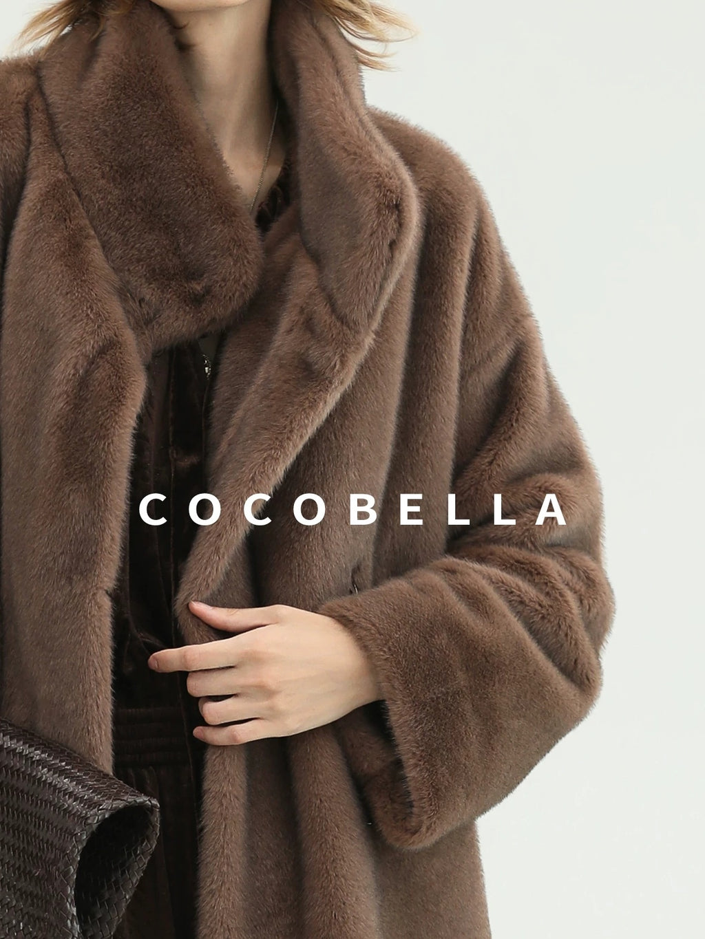 COCOBELLA Soft Faux Fur Long Straight Stand Collar Commuter Women Outerwear Coats