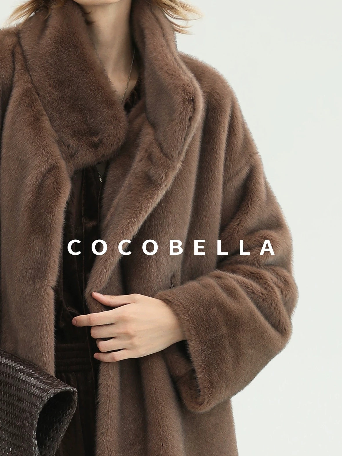 COCOBELLA Soft Faux Fur Long Straight Stand Collar Commuter Women Outerwear Coats