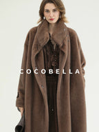 COCOBELLA Soft Faux Fur Long Straight Stand Collar Commuter Women Outerwear Coats