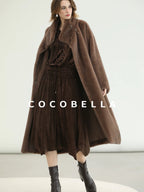COCOBELLA Soft Faux Fur Long Straight Stand Collar Commuter Women Outerwear Coats