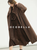 COCOBELLA Soft Faux Fur Long Straight Stand Collar Commuter Women Outerwear Coats