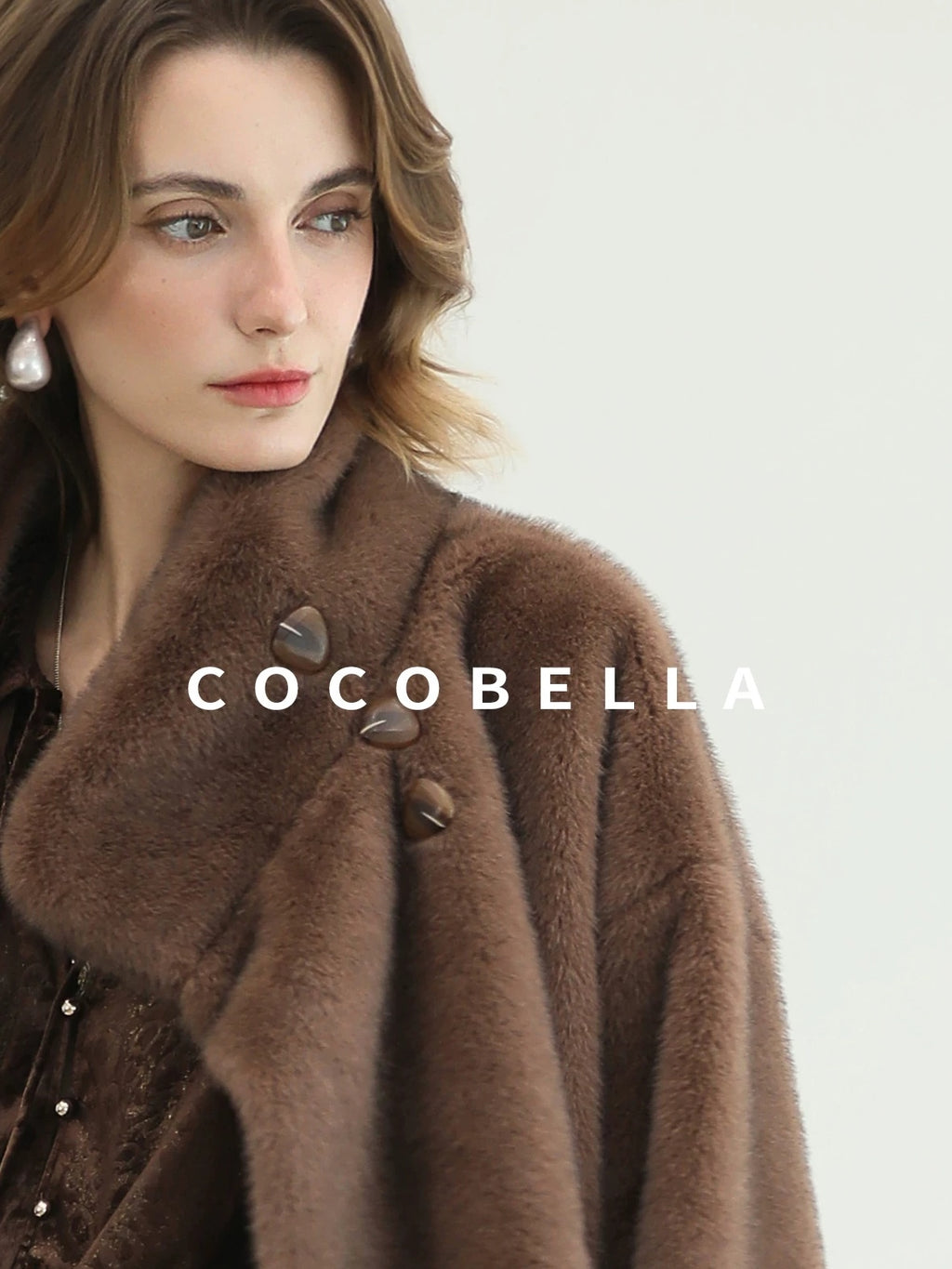 COCOBELLA Soft Faux Fur Long Straight Stand Collar Commuter Women Outerwear Coats