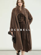 COCOBELLA Soft Faux Fur Long Straight Stand Collar Commuter Women Outerwear Coats
