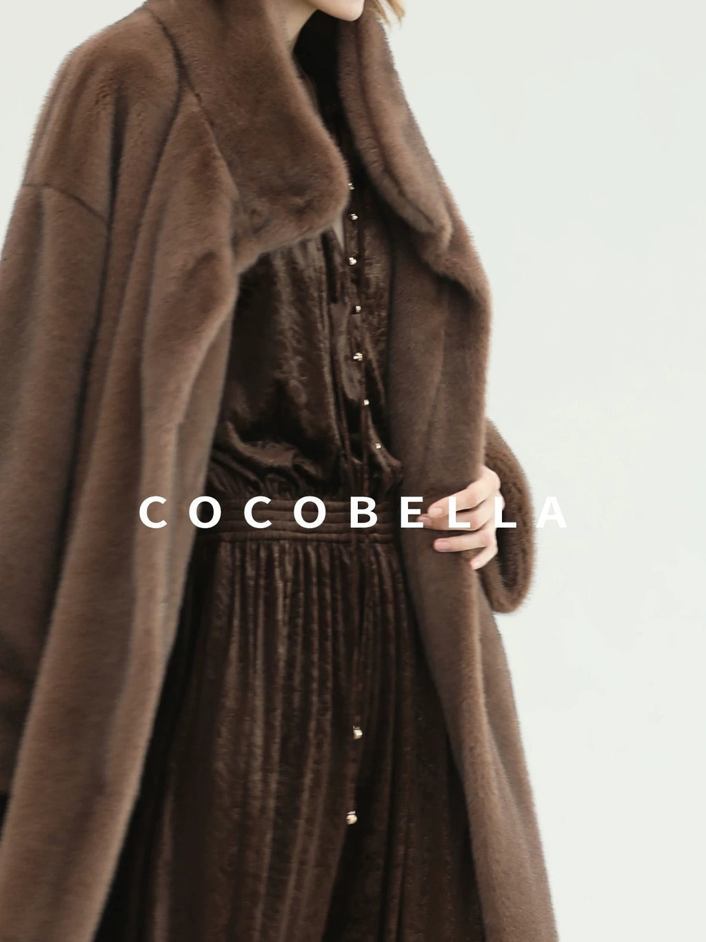 COCOBELLA Soft Faux Fur Long Straight Stand Collar Commuter Women Outerwear Coats