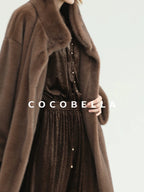 COCOBELLA Soft Faux Fur Long Straight Stand Collar Commuter Women Outerwear Coats