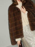 COCOBELLA Soft Faux Fur Short Coat Standard Fit Women Coffee Brown Polyester Jackets