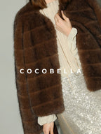COCOBELLA Soft Faux Fur Short Coat Standard Fit Women Coffee Brown Polyester Jackets