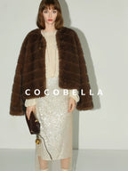 COCOBELLA Soft Faux Fur Short Coat Standard Fit Women Coffee Brown Polyester Jackets