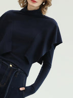 COCOBELLA Soft Fine Knit Ruffle Paneled Mock Neck Slim Fit Office Women Turtleneck Sweater
